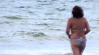 Latina Wife Enjoys Sex on the Beach, Shows off in Bikini, Masturbates, Cum on Her Tits and Hairy Pus