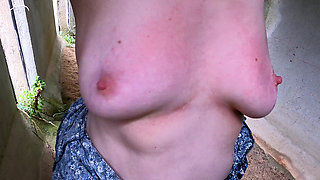 Beating Her Nipples on Construction Site