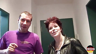 Short Haired German Lady in Stockings Want's Cum All Over Her Pussy