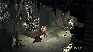 Cruel monster fucks hard teen blonde captive in the dungeon
