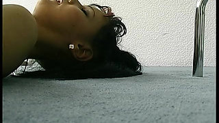 Brunette hottie takes big dildo