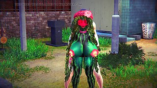 Ravaging a melon in the park with a hentai monster doll