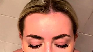 Blonde amateur blowjob POV in public