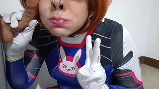 Fermerino as D.Va in Steamy Cosplay Performs BDSM Nosehook Restraint During Deepthroat B