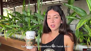 Hot Brunette Katty West Gives Public Blowjob in Starbucks Toilet - Crazy Cumwalk & Swallows Load