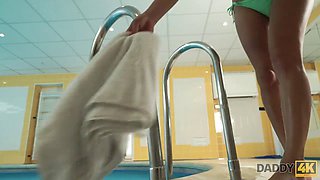 Naughty Czech babe gets a poolside fuck with her daddy's old man