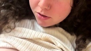 Brunette amateur babe strips off and masturbates