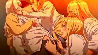 Four insatiable hentai blondies leave him no choice but to fuck them all