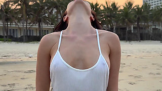 Getting Wet and Messy in See-through Top Outdoor