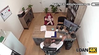 Stanley Johnson fucks hot redhead Miss Olivia in office for loan - big natural tits teen seduced hardcore