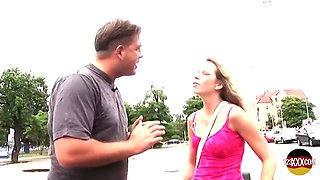Young blonde gets picked up for some outdoor fun