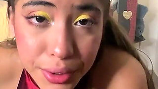 Smoking Hot Blonde in Red Dress Cigarette Blowjob and Deepthroat