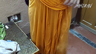 Indian Desi Village  Girl and Boy Forplay. Yellow Petticoat view Ass and Vulva.