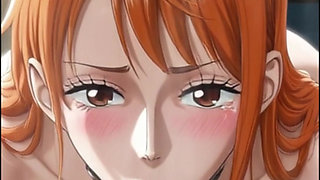 With her huge tits and voluptuous ass, Nami heats the client until she rides his dick - AI-generated content