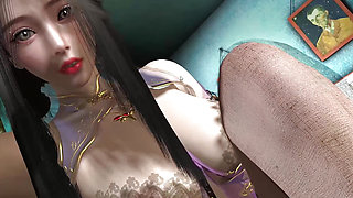 3D Hot Stepsister Teasing Her Big Dick Stepfather to Fuck Her Wet Pussy