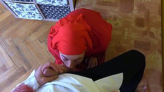 Red niqab with juicy pussy