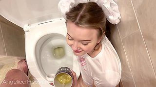 The Stepfather Found the Girl in the Toilet, Pissed in Her Mouth and Fucked Her in the Ass.