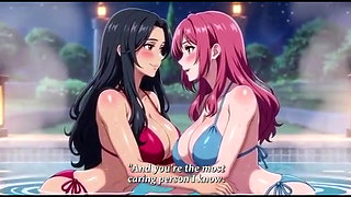 Stepmom and stepsister taking hot bath and pressing togather