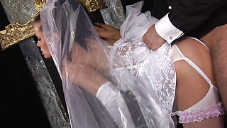 Bride is upset so stud cheers her up with a nice fuck