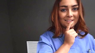 Redheaded babe with big boobies takes dick at the hospital