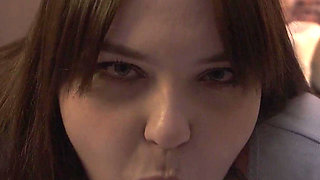 A Sloppy Blowjob Ends with a Burst of Cum in the Mouth of a Solo BBW MILF