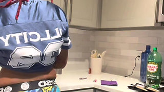 Ebony red head big booty dyke Cleans entire kitchen naked while you're at work