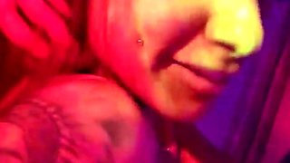 Busty curly brunette with big boobs fucks on couch