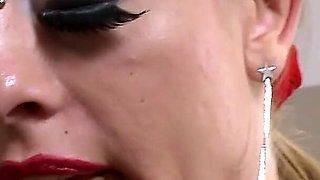 Muscular Guy in Collar Gets Dominated by Woman in Fishnets and Heels