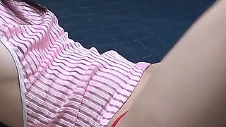 Nipples in See-through Dress, Micro Thong Panties Wedgie Into Camel Toe, Skinny Cute Japanese Girl Tease Workout in Apartment