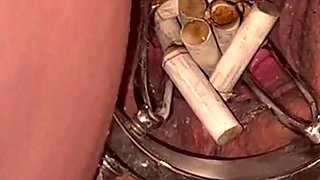 Pussy ashtray with gape, smoke, ride