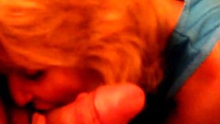 Blonde Granny Blowjob in a Bathroom