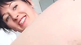 Extremely Hairy Brunette Ginnagg Put a Small Vibrator on Her Clit and Got a Small Orgasm Laughing.