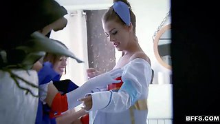 Hot teen costume play princesses share dong in fffm foursome