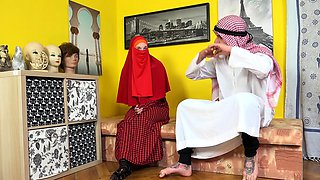 Red niqab with juicy pussy