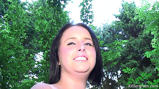 Naughty Brunette MILF Heads Into the Woods for a Dirty Dogging Mission