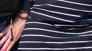 MILF with No Panties Gets Pussy Fingering in Public Transport