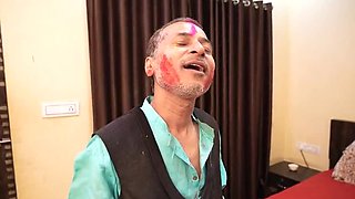 Indian Dad Hardcore Fucks Son's Wife - Rough Holi Sex with Deep Throat & Cum in Mouth