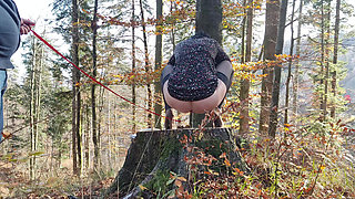 Desperate to Pee, She Has to Pee with Leashed Butt Outdoor