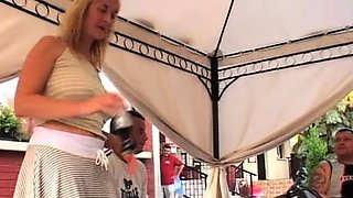 Schoolgirl brunette doggystyle and blowjob