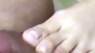 Sexy Footjob in Bathtub with Flip Flops and French Nails