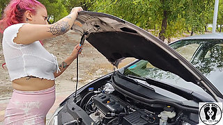 Desperate Woman in Trouble with Her Car Female Desperation