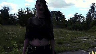 German Goth fucked outdoor in public