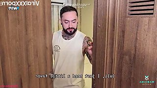 Dark haired busty latina drains neighbor milk in hot cuckold play