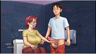 Summertime Saga - Gameplay - Roleplay - Taboo - Judith Big Saggy Boobs Pressing and Handjob