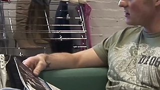 Two Busty Blondes Share a Lucky Guy in the Shoe Store Stockroom