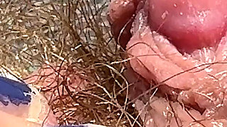 Amateur Hairy Girl Mastubates in Closeup with Huge Clit