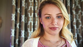 Blonde teen Dixie Lynn shows her favorite blowjob techniques in a steamy scene.