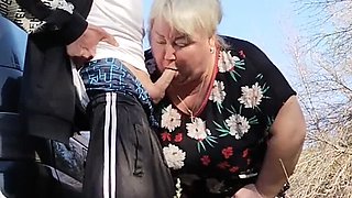 MILF Mother-in-Law Holds My Dick While I Pee & Sucks It Public Blowjob