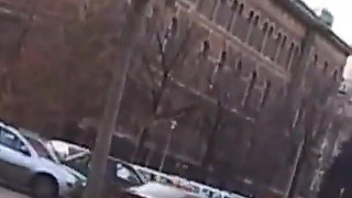 This Beautiful Busty Girl Masturbates on the Street and Gives a Blowjob at Home