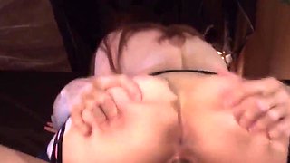 Creampie after a hard fuck for a leggy brunette gal